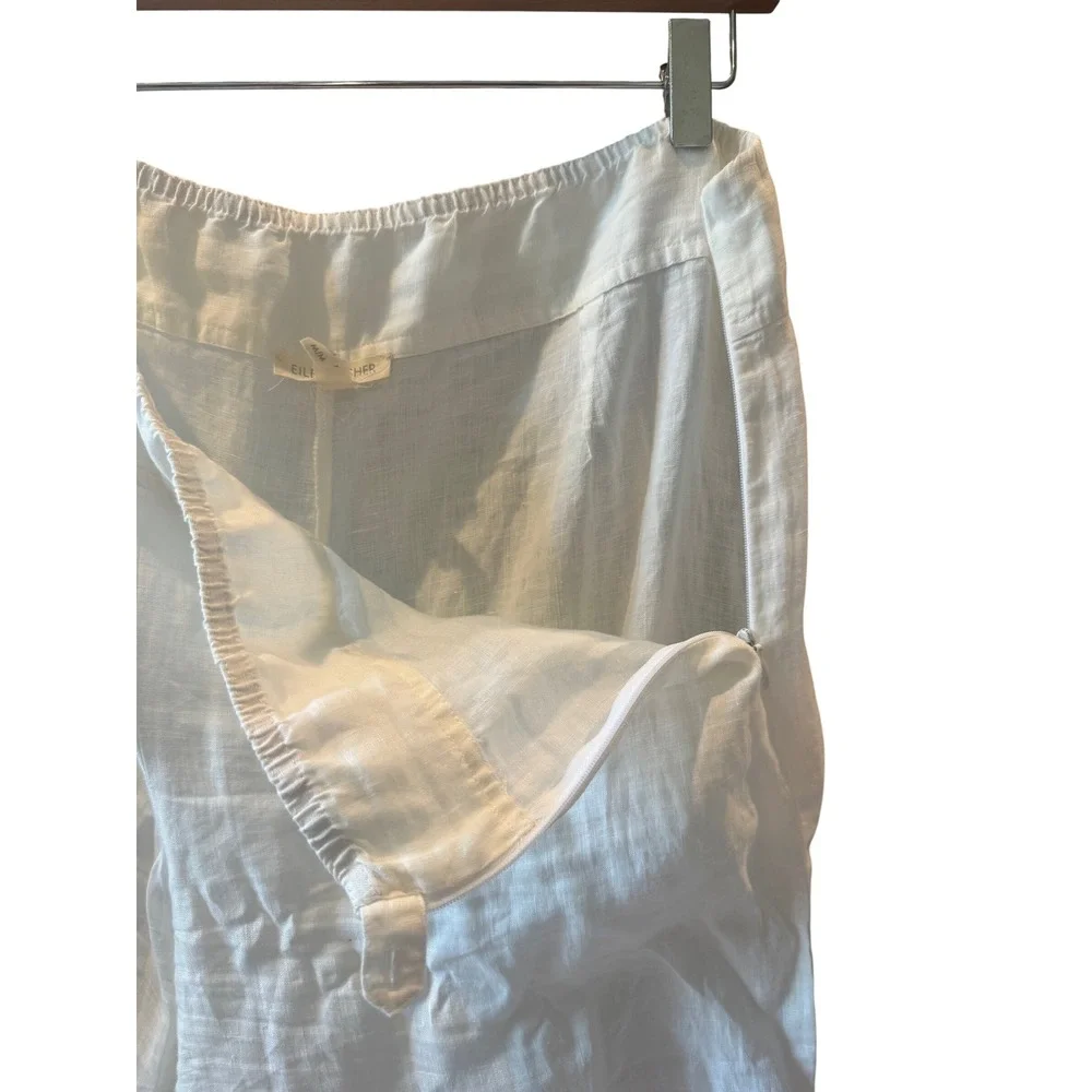 Eileen Fisher Womens White Linen Wide Leg Pants Side Zip Casual Summer Size M